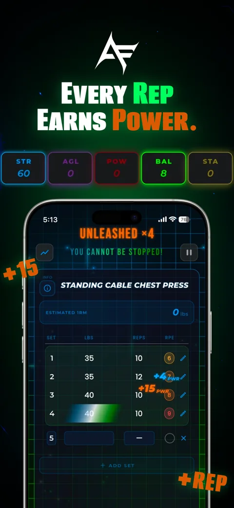 Workout tracking screen with live stat gains