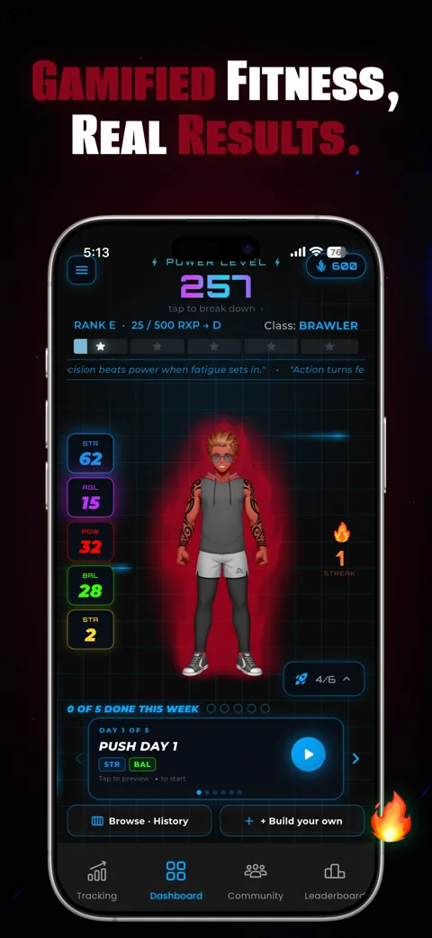 Dashboard with avatar, class and power level