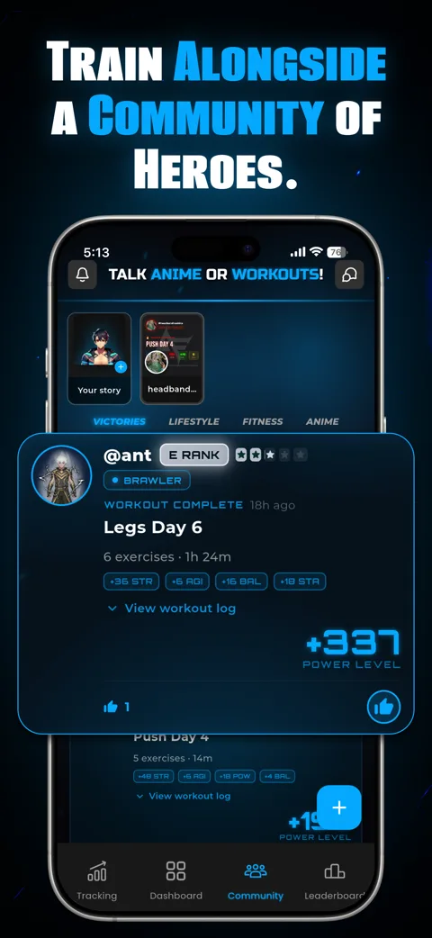 Community feed with workout victories